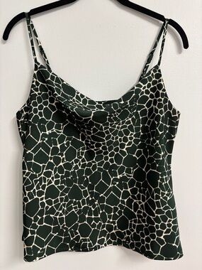 Worthington Green & Cream Printed Cowl Neck Cami Top Size XS